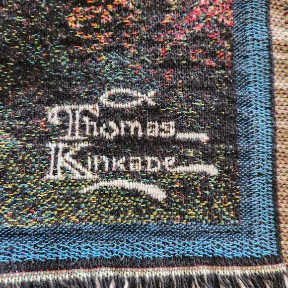 THOMAS KINKADE Painter Of Light Tapestry Cottage Made USA Fringe Cotton 40 x 60 - Picture 2 of 9